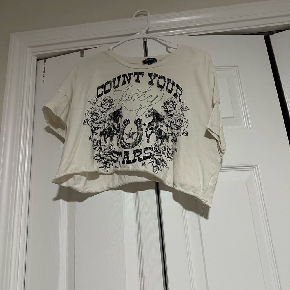 Count Your Stars Cream Graphic Crop Top